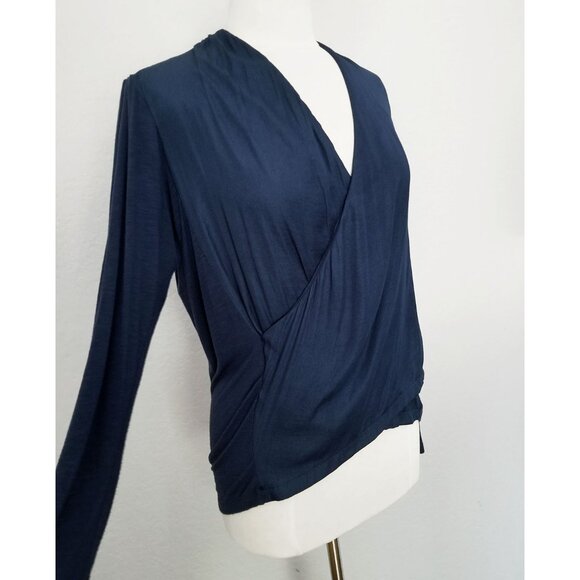 Anthropologie Dolan Left Coast Collection Navy Long Sleeve Tulip Faux Wrap Top S - Picture 6 of 13